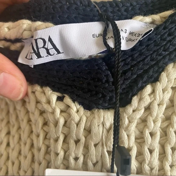 Zara Stripe Knit Midi Dress Tie Straps Blue Small - Picture 5 of 11